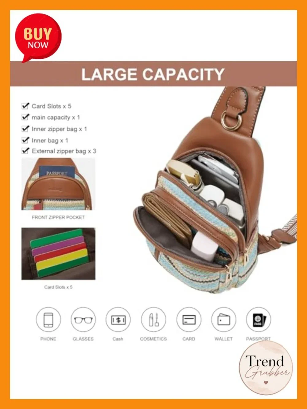 Vegan Leather Sling Bag Crossbody Rainbow Woven Straw for Women Travel